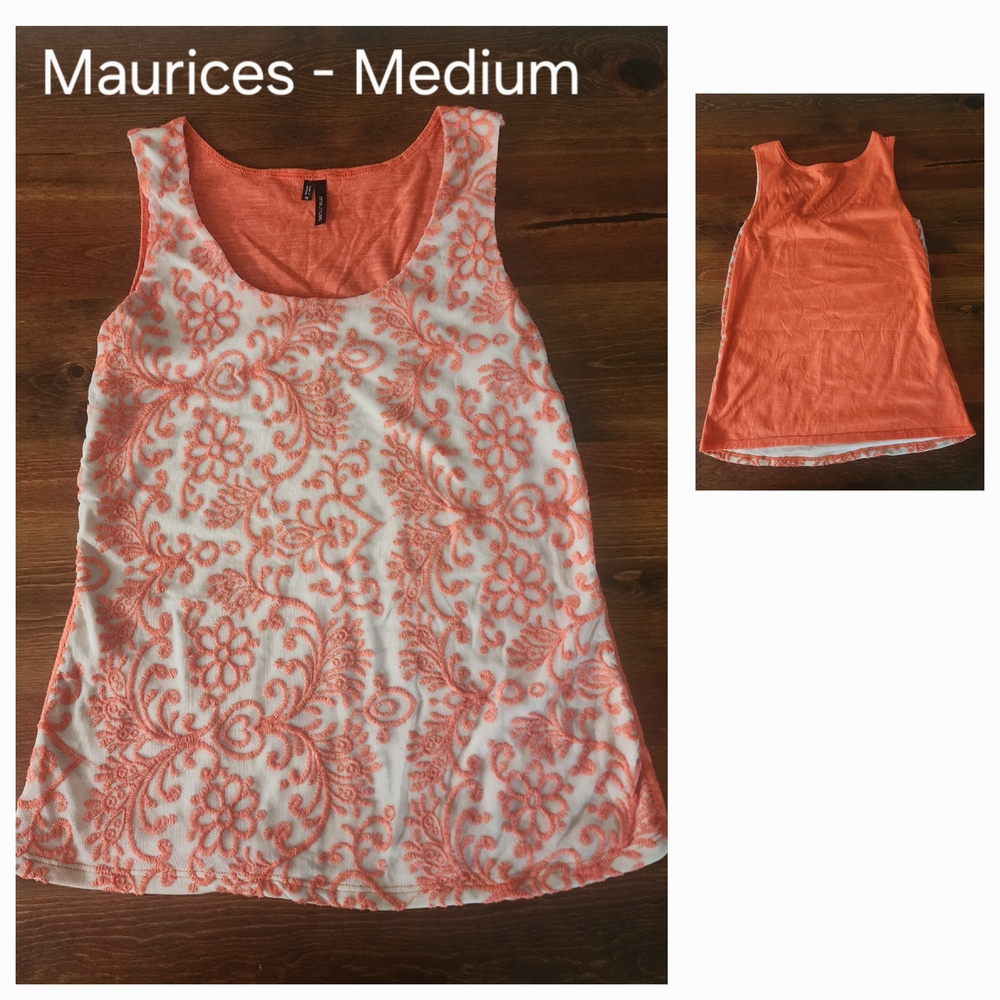 Maurices Coral and White Floral Tank Top